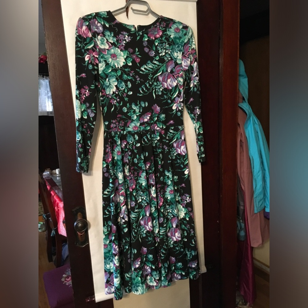 Vintage Algo-Ettes Floral Elegance Long Sleeve Cotton Dress, size 11
